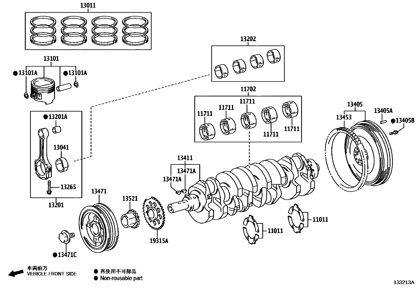 Toyota HILUX Crankshaft & Piston EPC diagram — 133213A