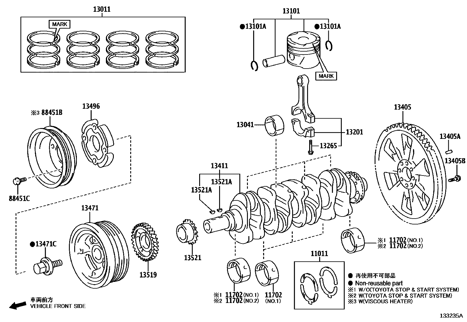 Toyota HILUX Crankshaft & Piston EPC diagram — 133235A