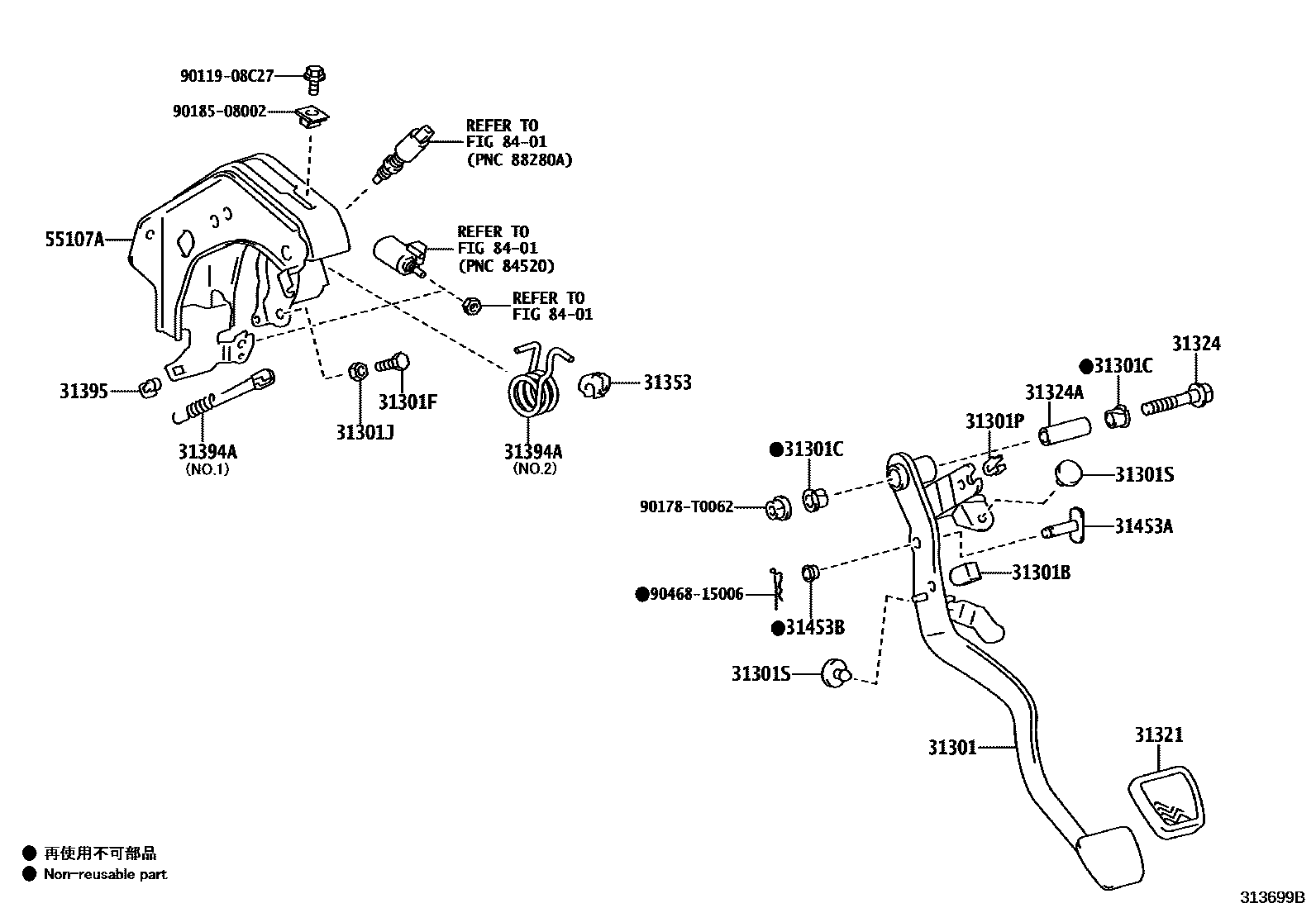 Toyota HILUX 离合器踏板和挠性软管 EPC diagram — 313699B