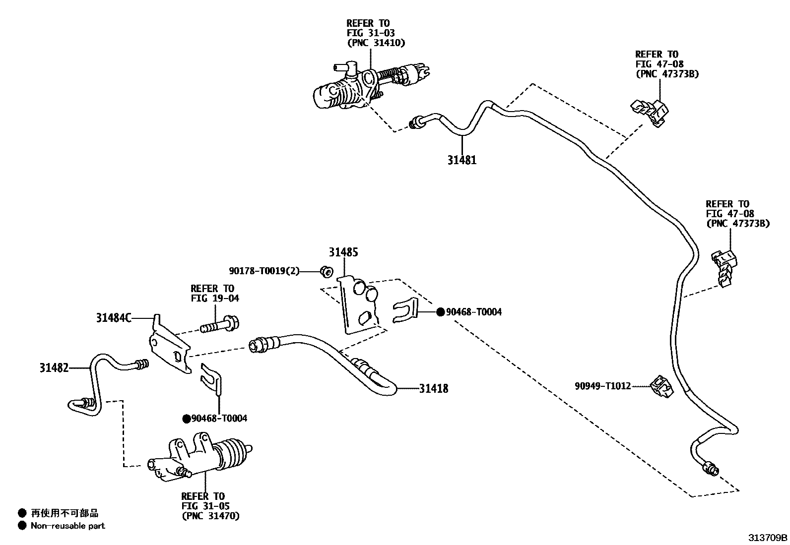 Toyota HILUX 离合器踏板和挠性软管 EPC diagram — 313709B