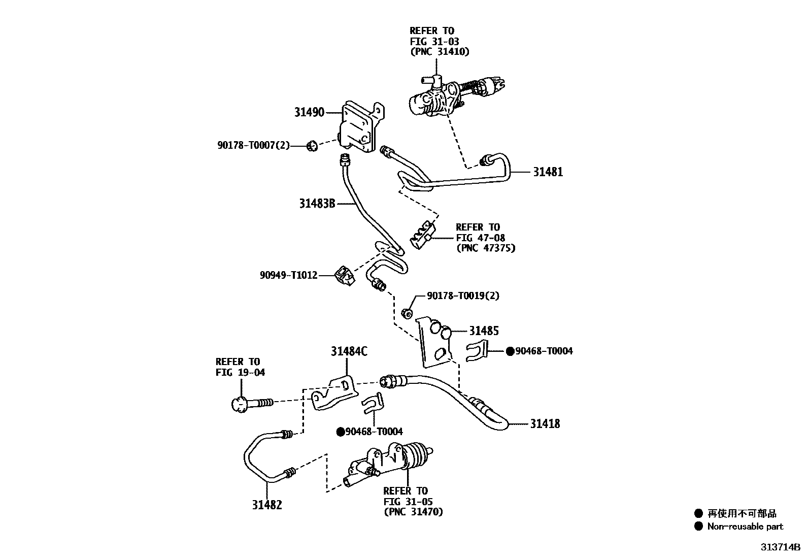 Toyota HILUX 离合器踏板和挠性软管 EPC diagram — 313714B