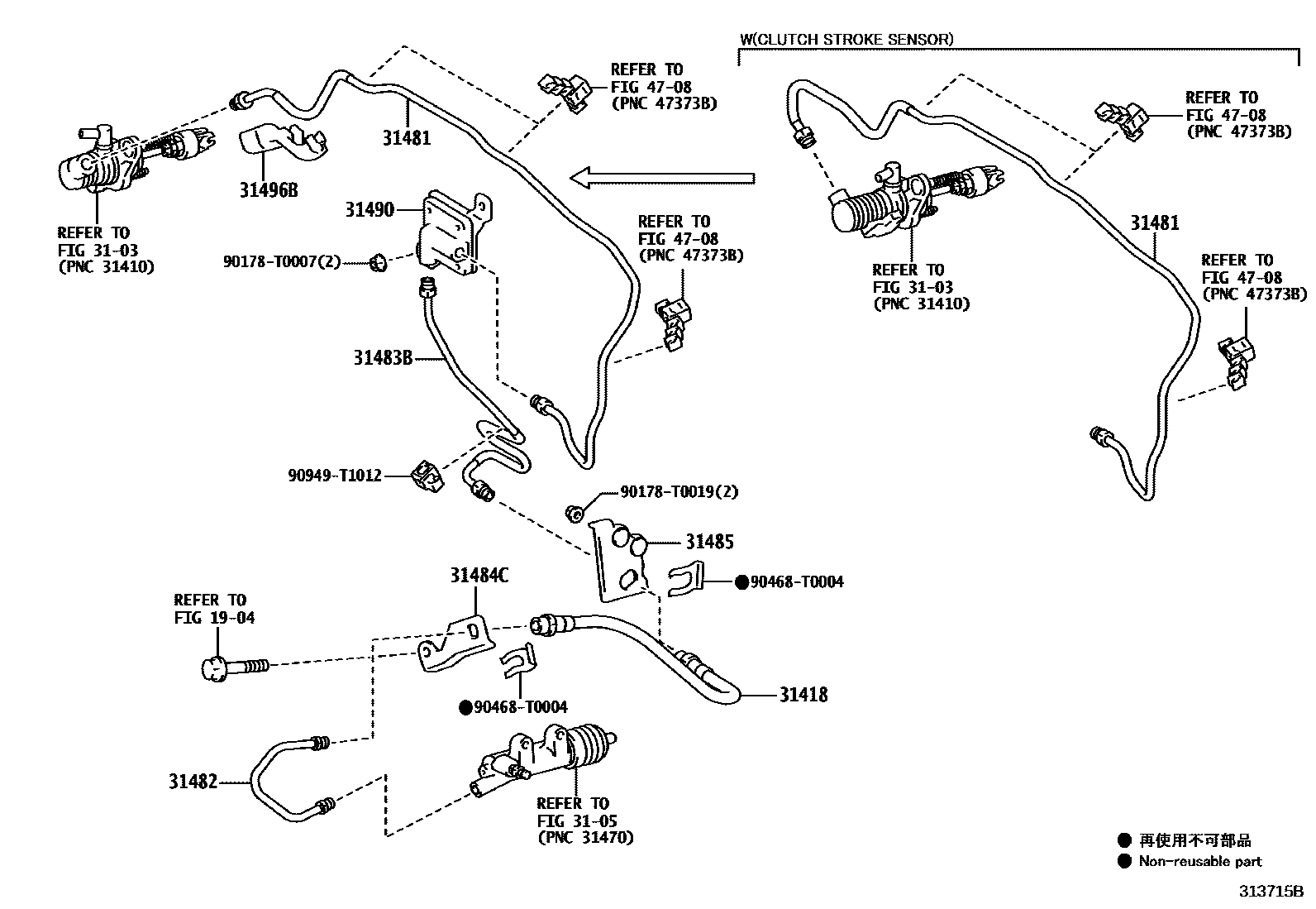 Toyota HILUX 离合器踏板和挠性软管 EPC diagram — 313715B