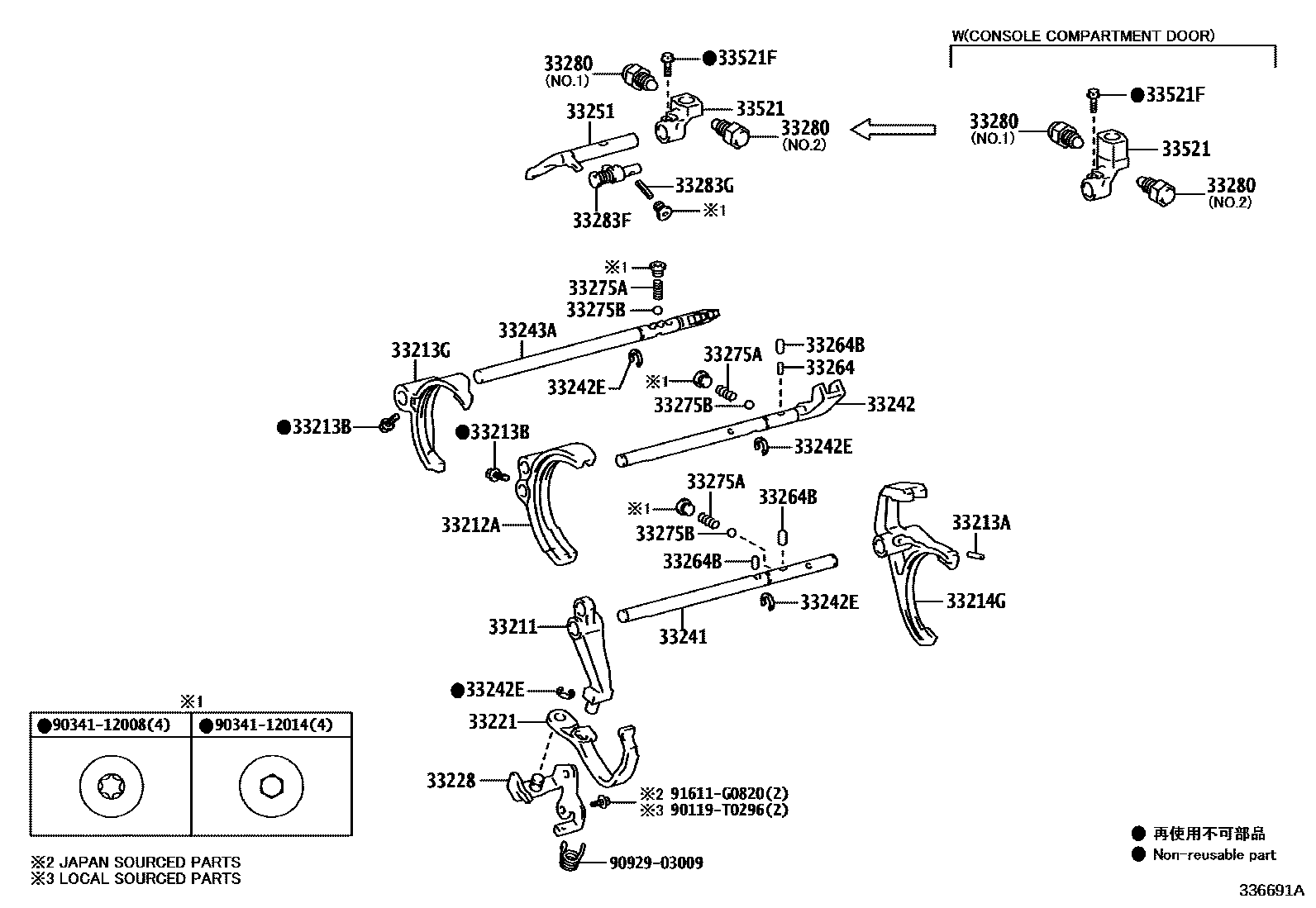 Toyota HILUX 换档拨叉和换档杆轴(MTM) EPC diagram — 336691A