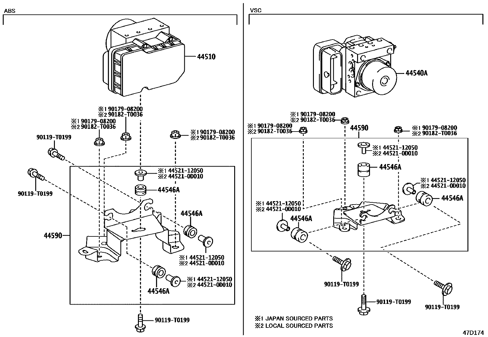 Toyota HILUX 制动配管和卡箍 EPC diagram — 47D174