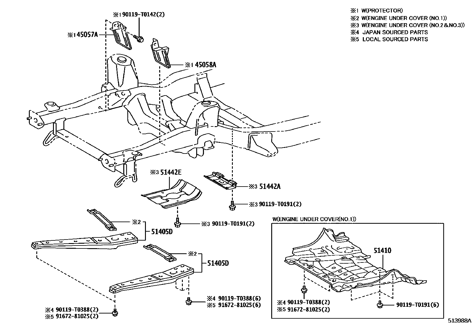 Toyota HILUX 悬架横梁和发动机底罩 EPC diagram — 513988A