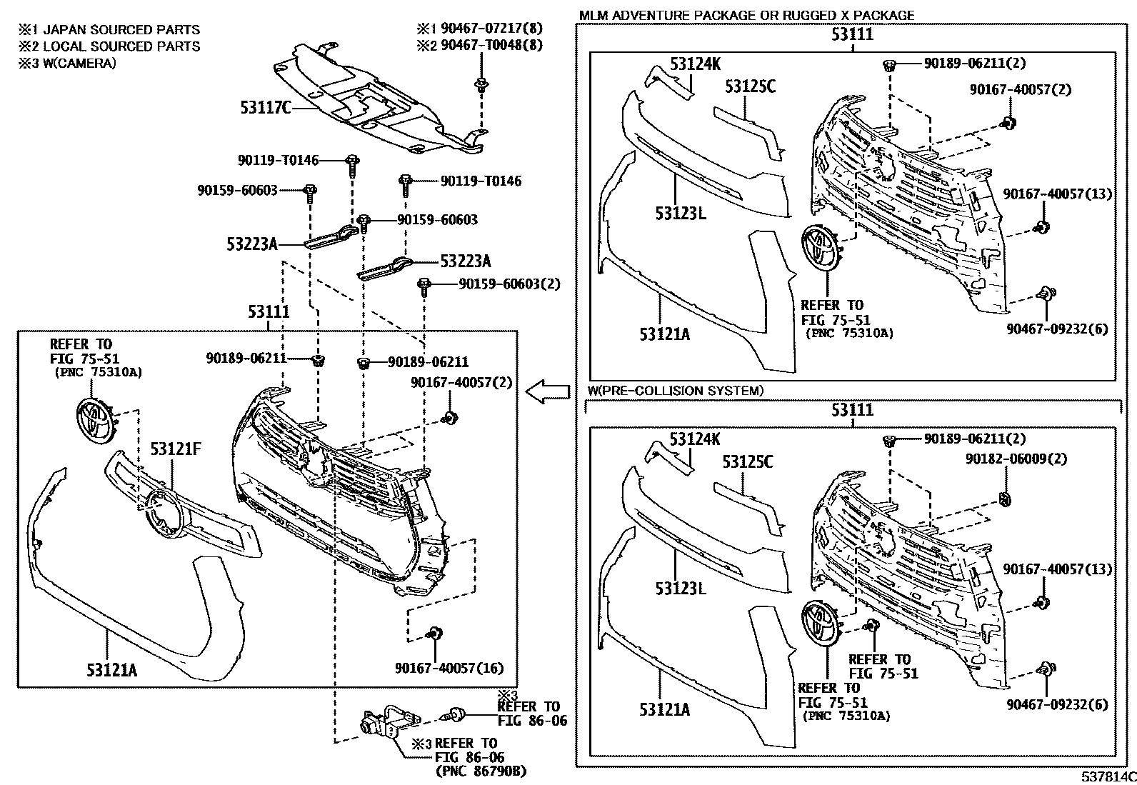 Toyota HILUX radiator grille EPC diagram — 537814C