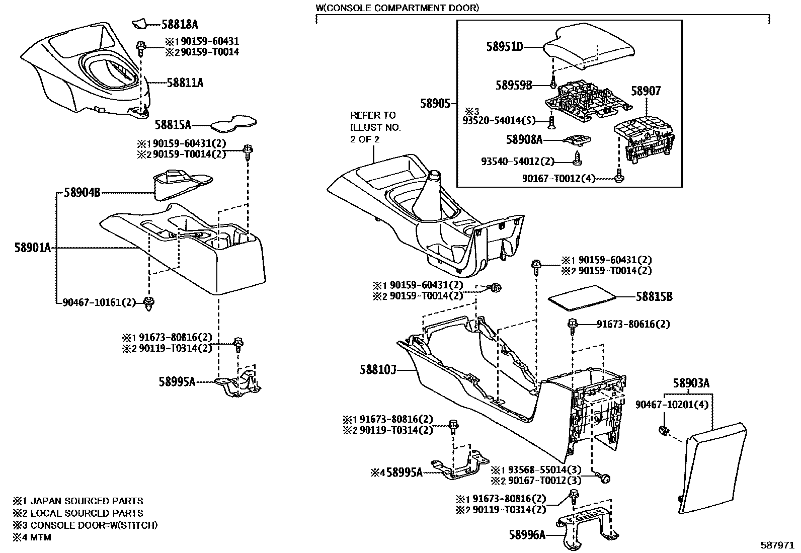 Toyota HILUX 中央扶手箱和支架 EPC diagram — 587971
