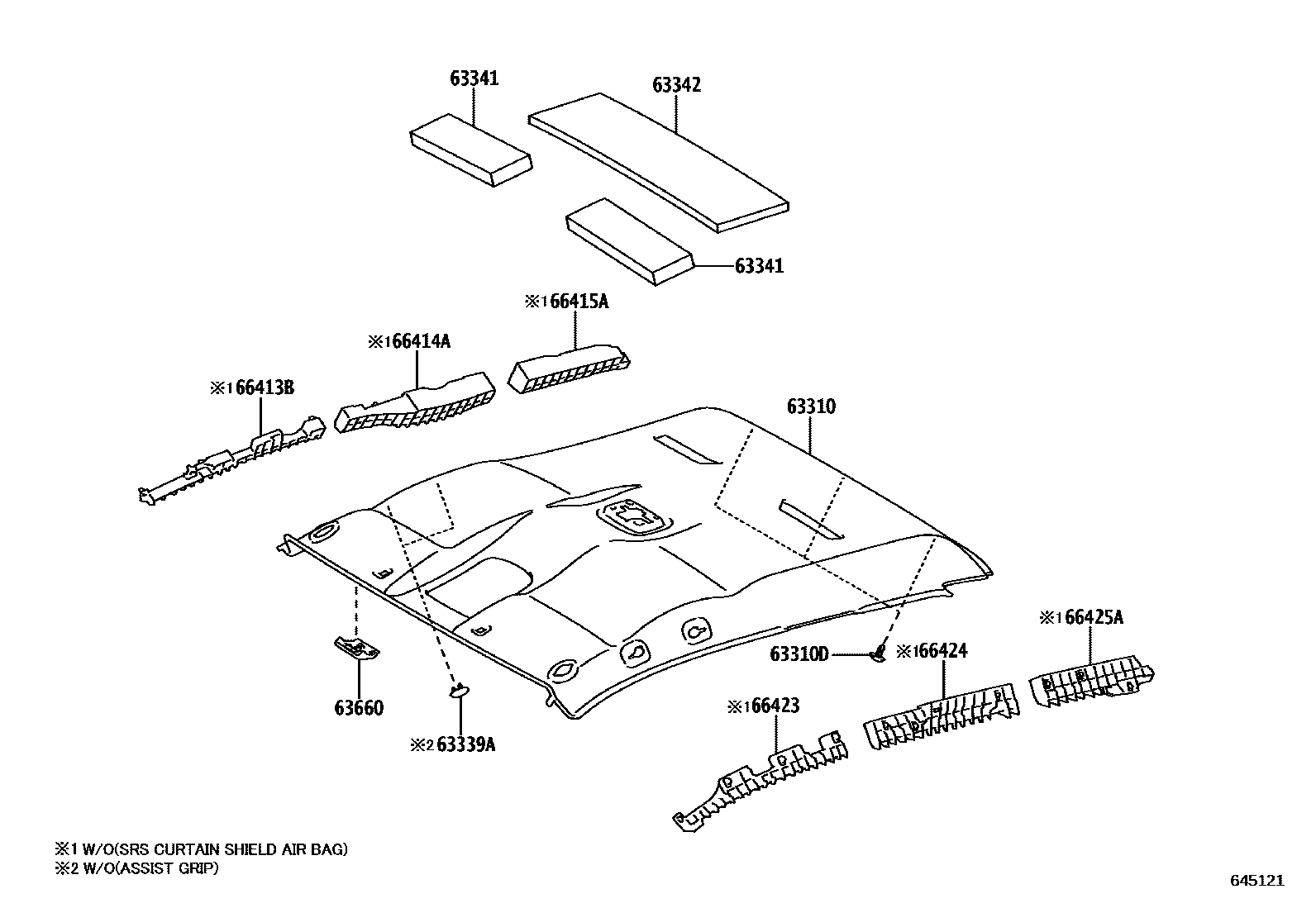 Toyota HILUX 车顶内衬和消声垫 EPC diagram — 645121