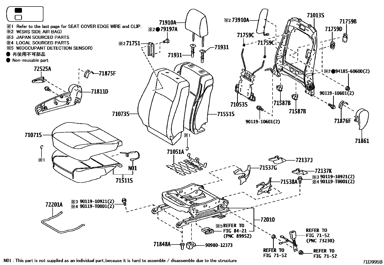 Toyota HILUX 座椅和座椅滑轨 EPC diagram — 71D995B
