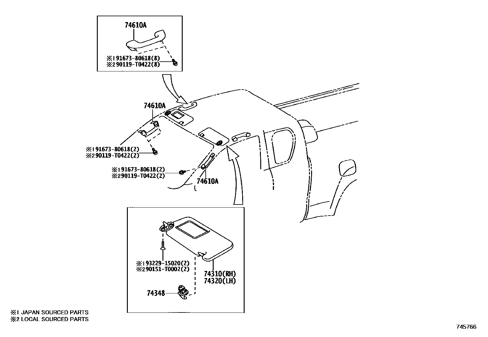 Toyota HILUX 扶手和遮阳板 EPC diagram — 745766