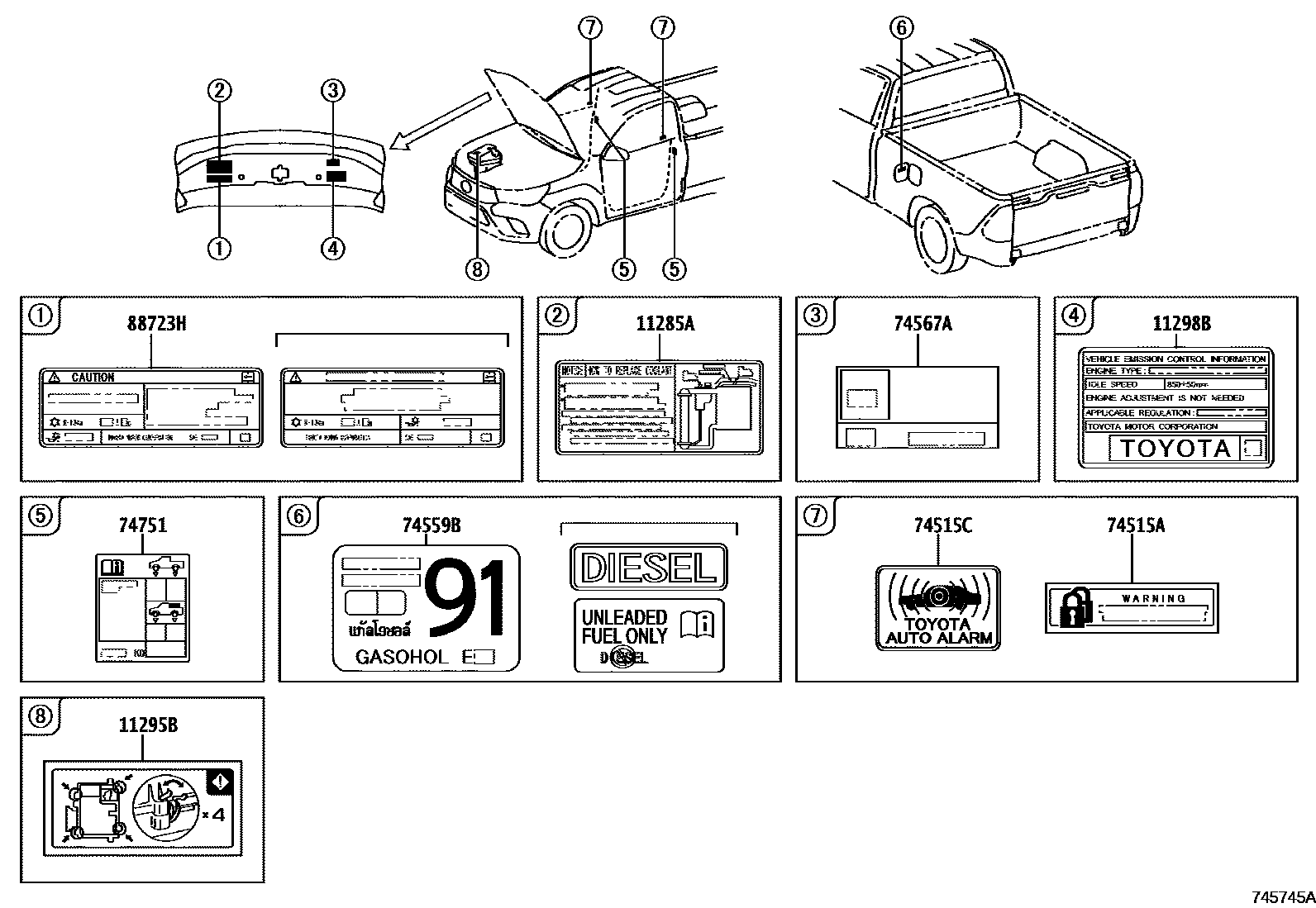 Toyota HILUX warning nameplate EPC diagram — 745745A