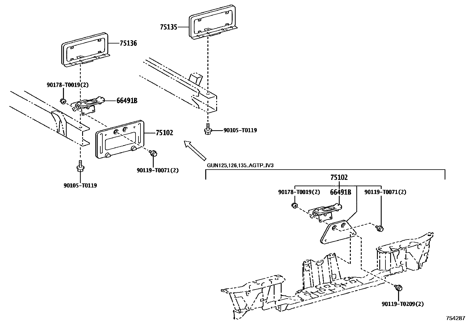 Toyota HILUX 工具箱和牌照支架 EPC diagram — 754287