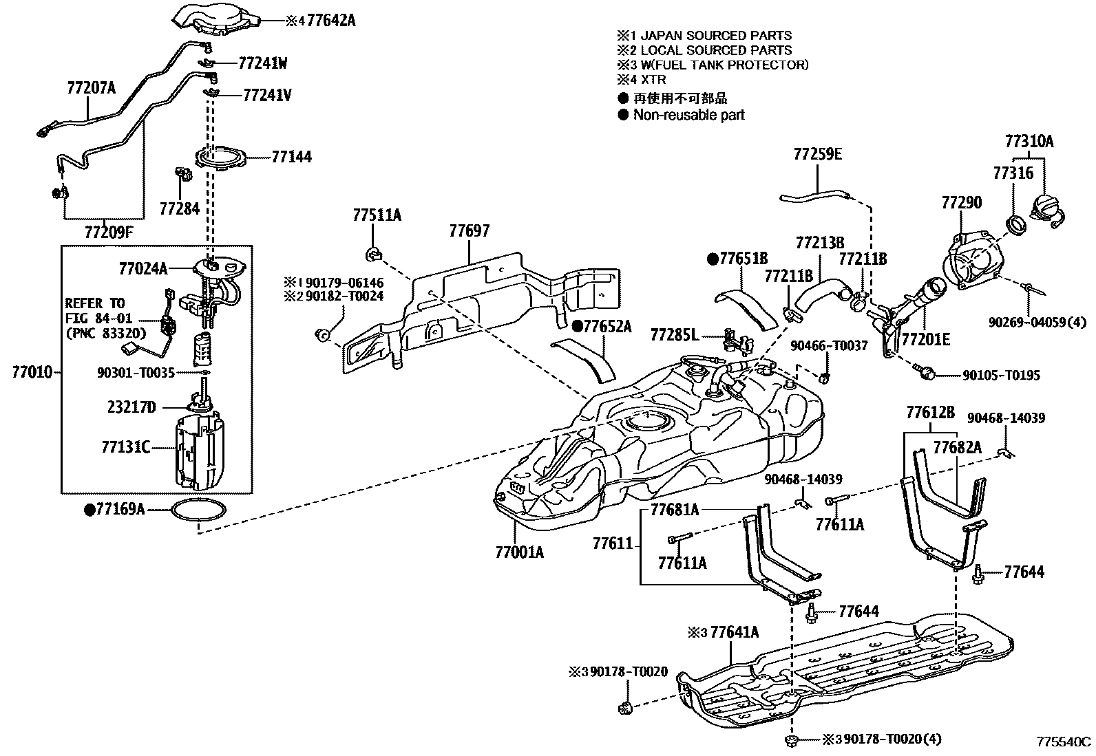 Toyota HILUX 燃油箱和燃油管 EPC diagram — 775540C