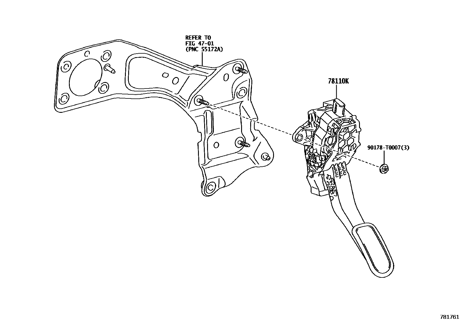 Toyota HILUX accelerator pedal connecting rod EPC diagram — 781761