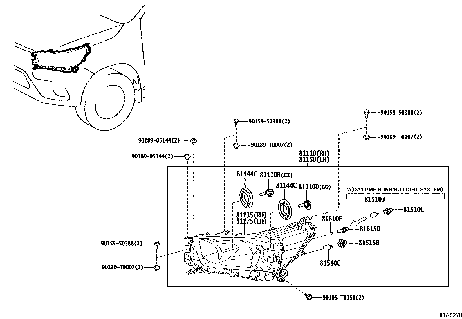 Toyota HILUX Headlamp EPC diagram — 81A527B