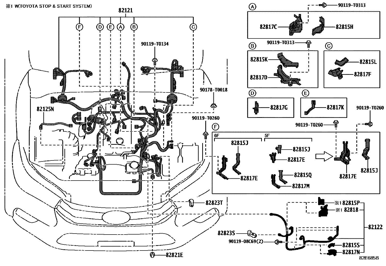Toyota HILUX 线束和卡夹 EPC diagram — 82E685B