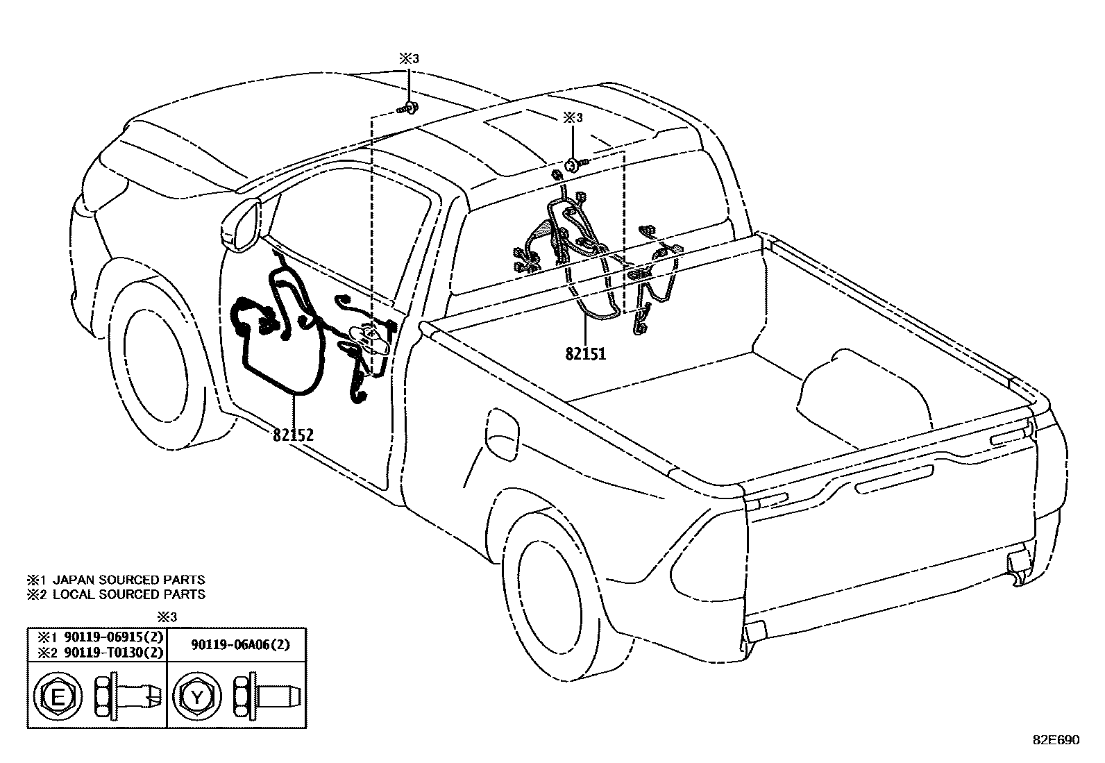 Toyota HILUX 线束和卡夹 EPC diagram — 82E690