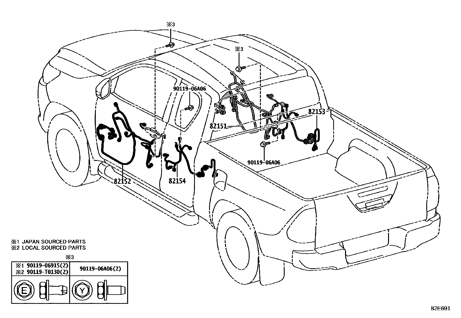 Toyota HILUX 线束和卡夹 EPC diagram — 82E691