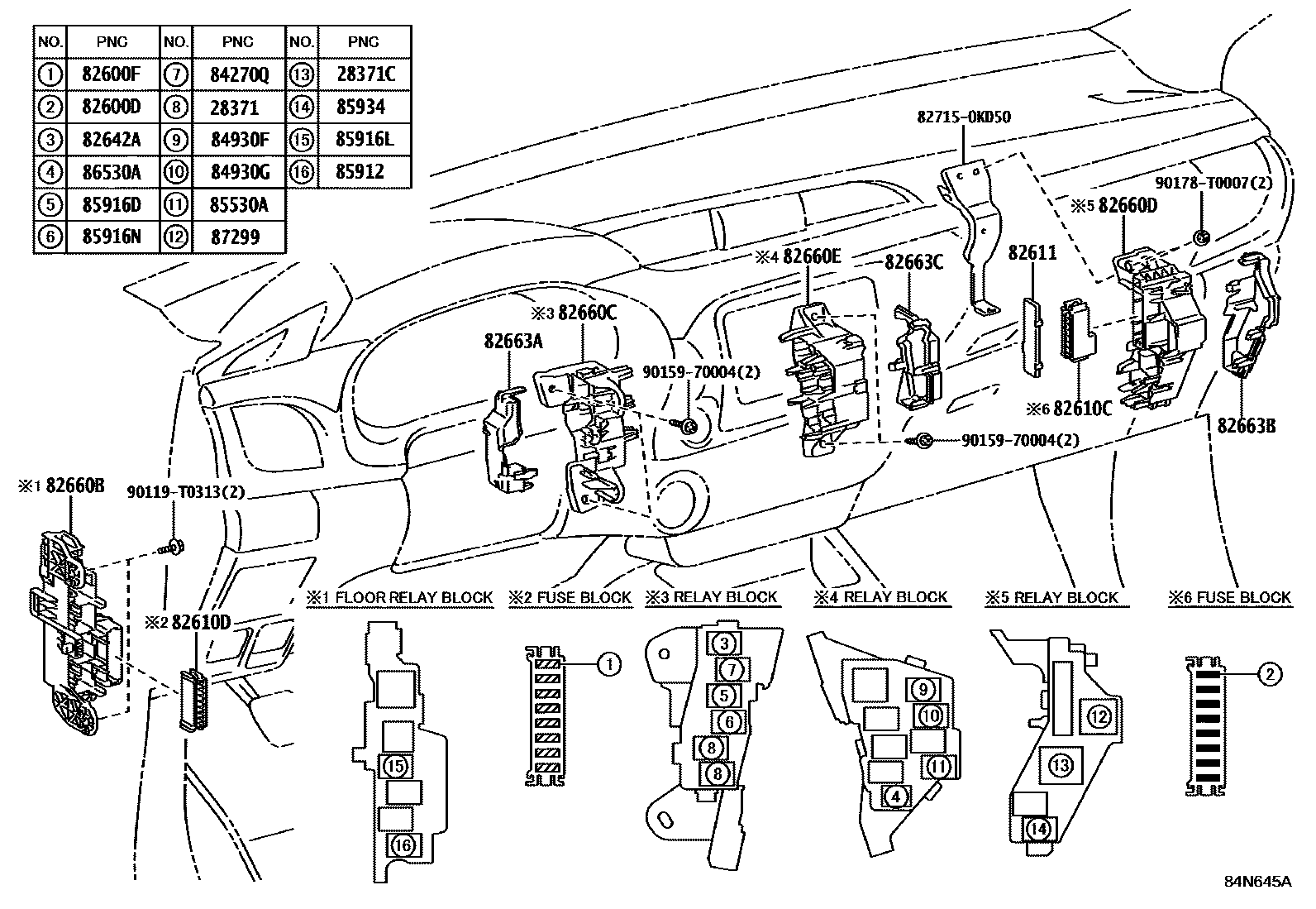 Toyota HILUX 开关和继电器和ECU EPC diagram — 84N645A
