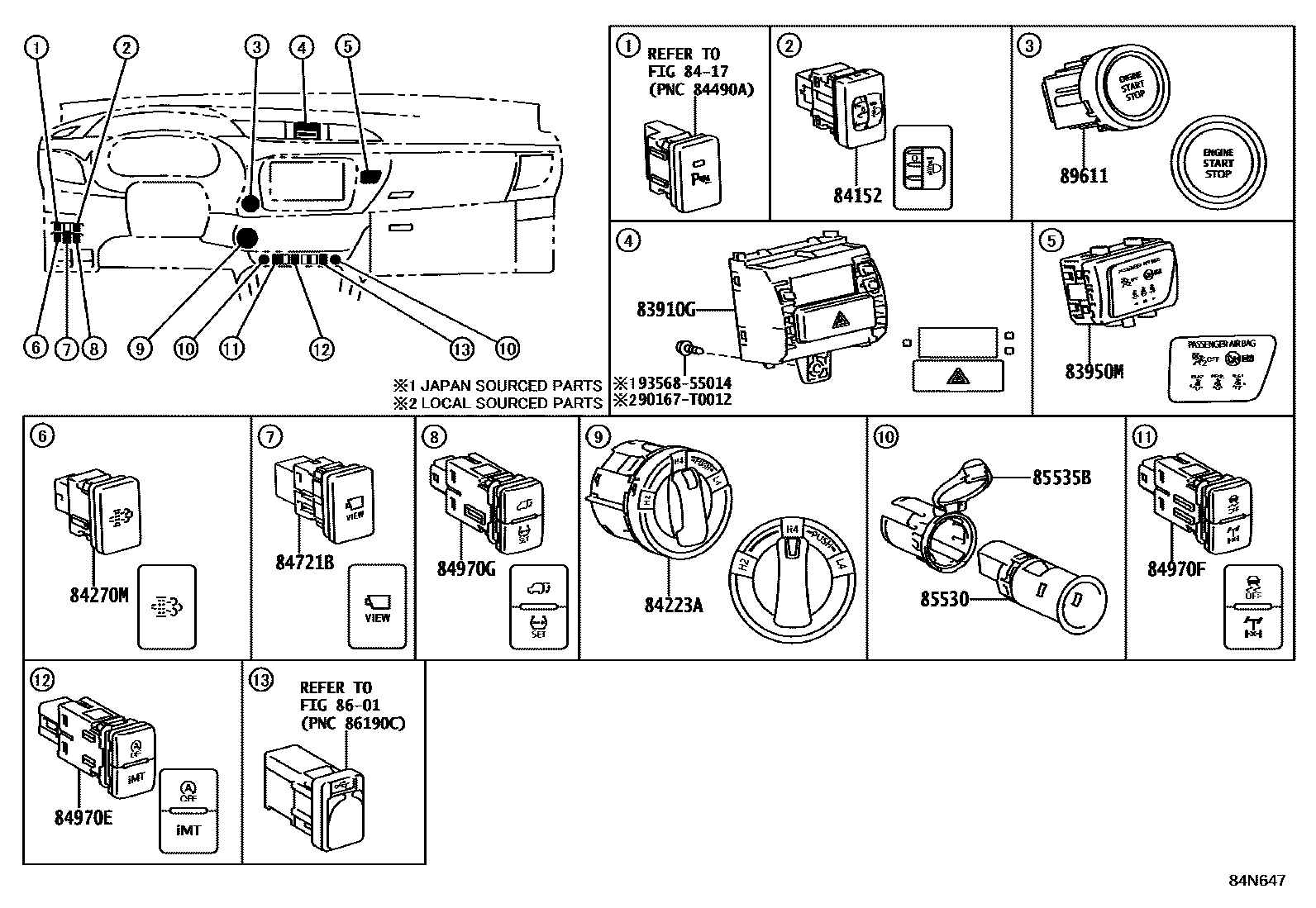 Toyota HILUX 开关和继电器和ECU EPC diagram — 84N647