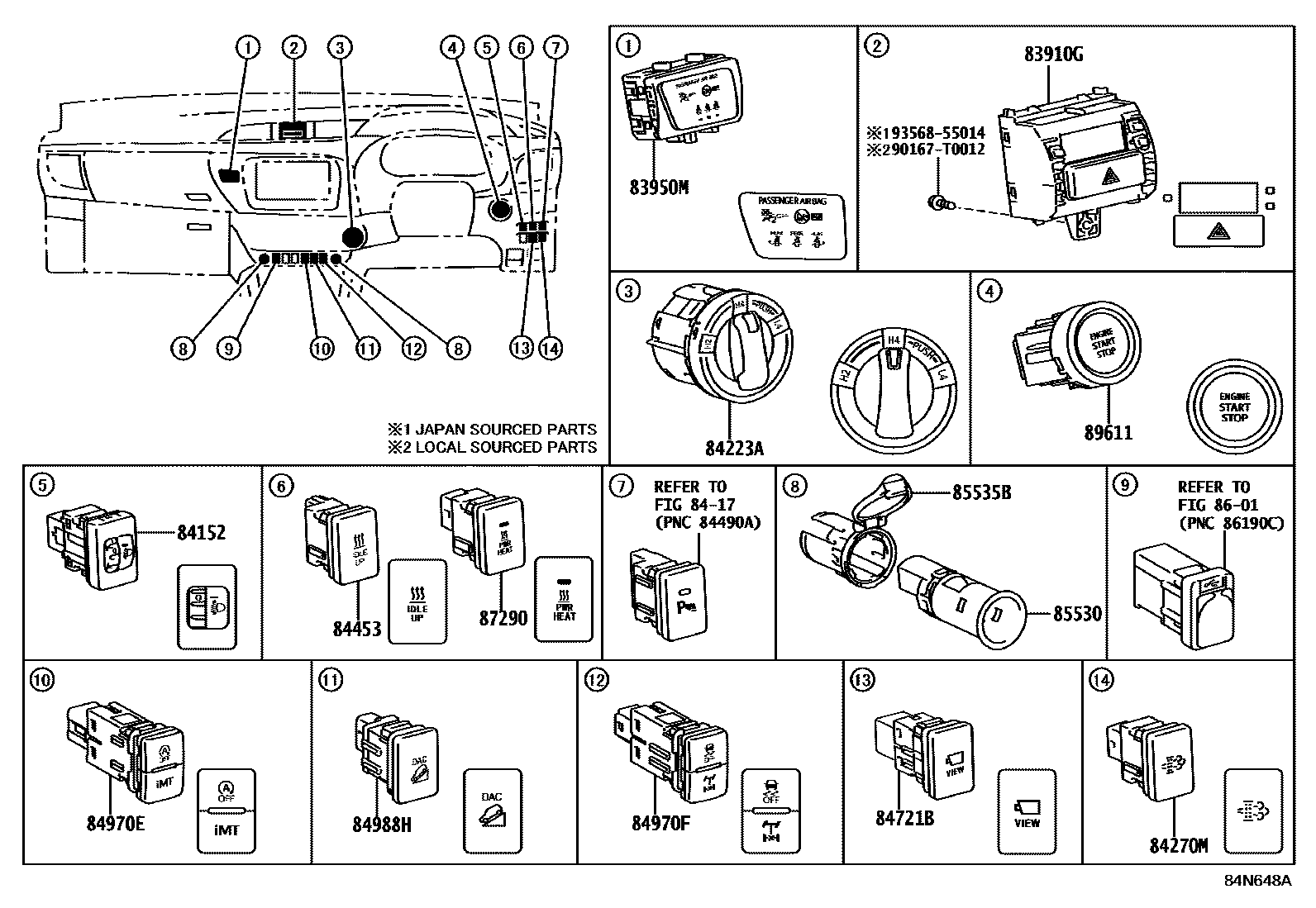 Toyota HILUX 开关和继电器和ECU EPC diagram — 84N648A