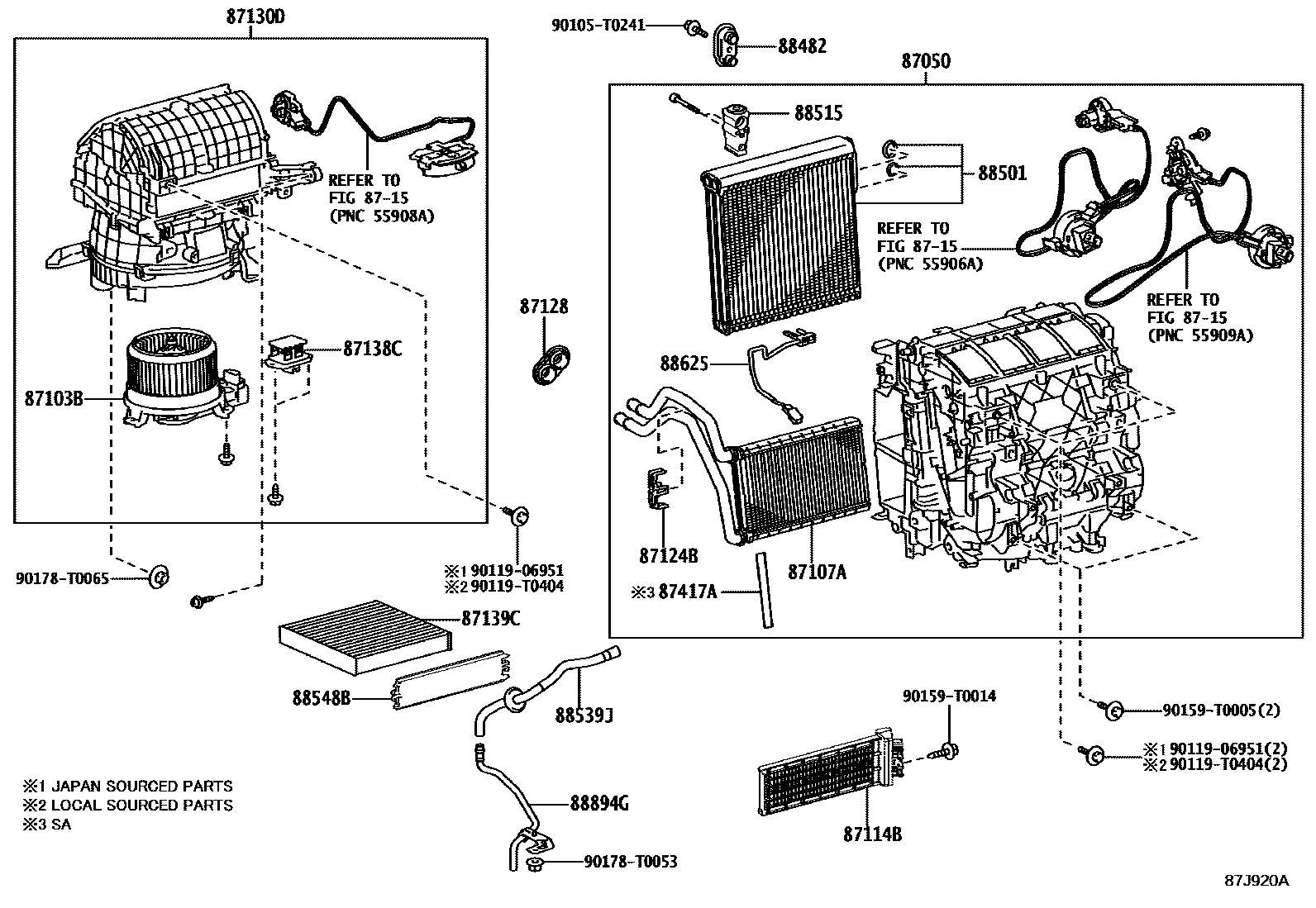 Toyota HILUX 暖风和空调系统 - 冷却器组件 EPC diagram — 87J920A