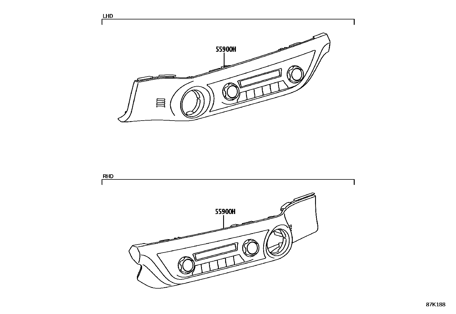 Toyota HILUX 暖风和空调系统 - 控制器和风管 EPC diagram — 87K188