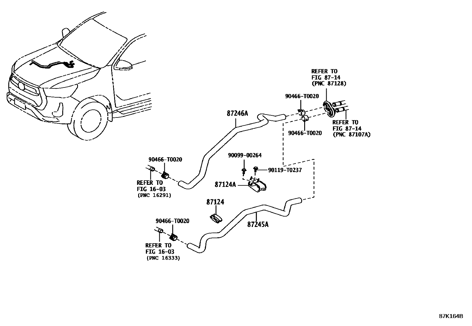 Toyota HILUX 暖风和空调系统 - 水管 EPC diagram — 87K164B