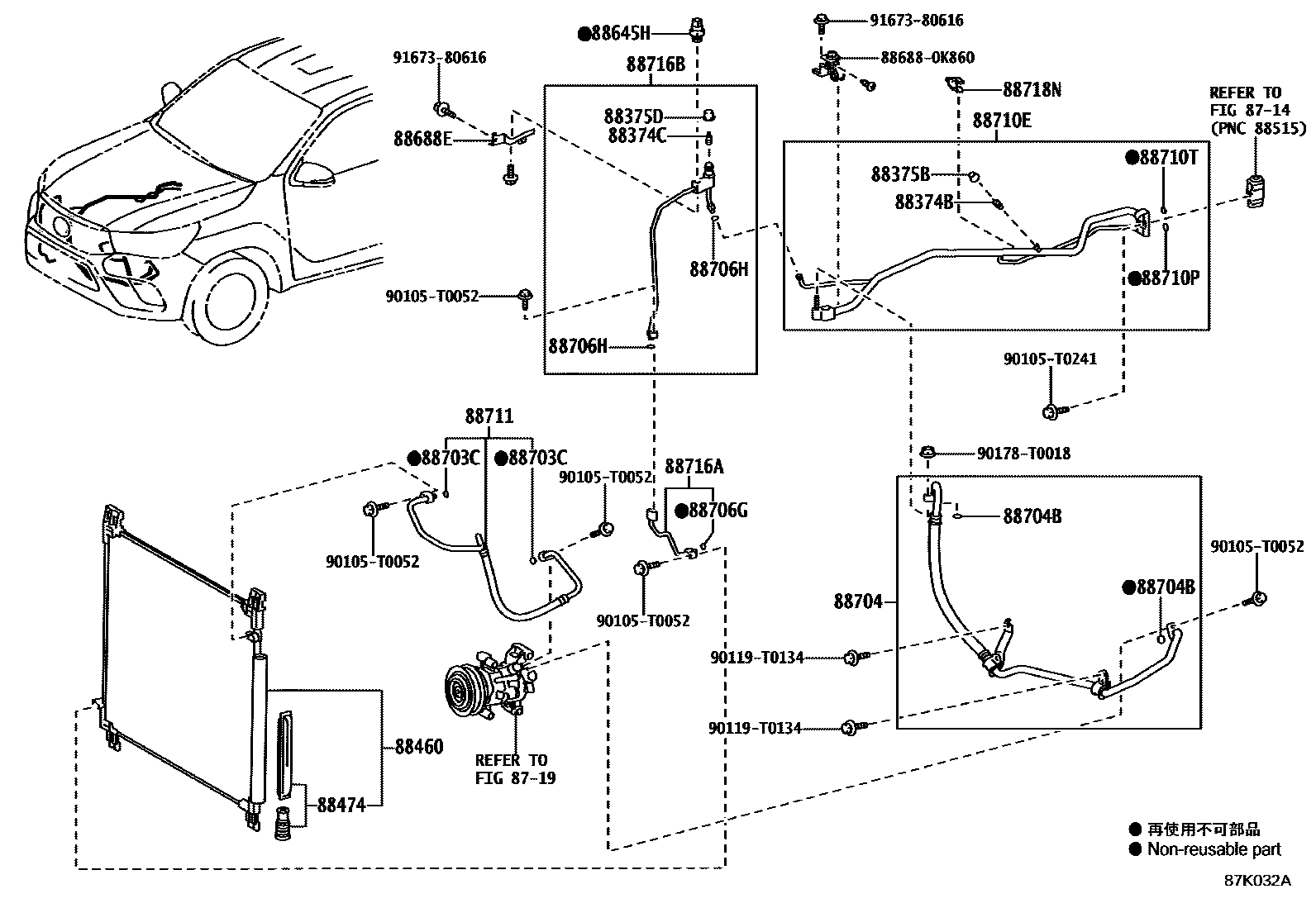 Toyota HILUX Heating & Air Conditioning - Cooler Piping EPC diagram — 87K032A