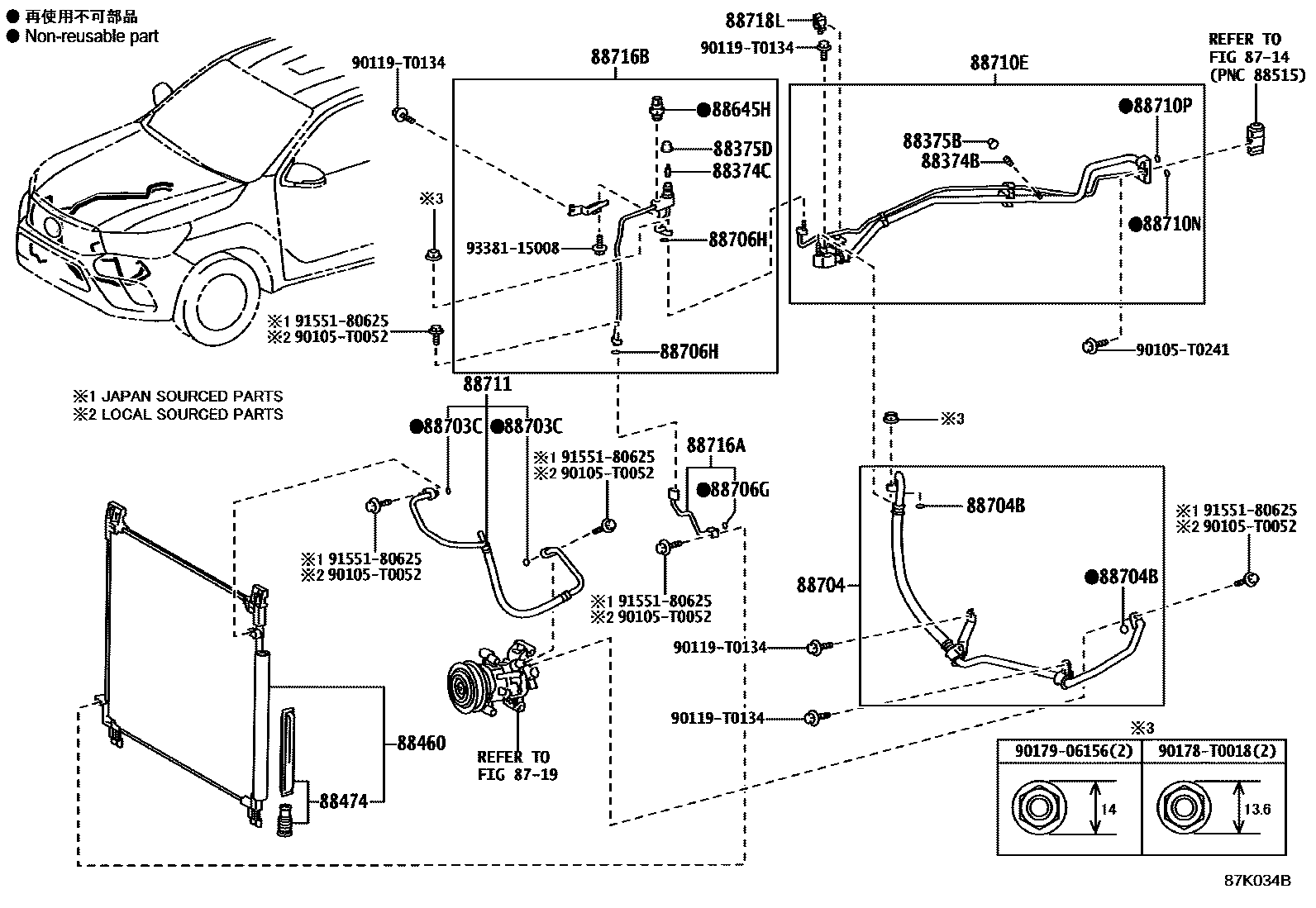 Toyota HILUX Heating & Air Conditioning - Cooler Piping EPC diagram — 87K034B