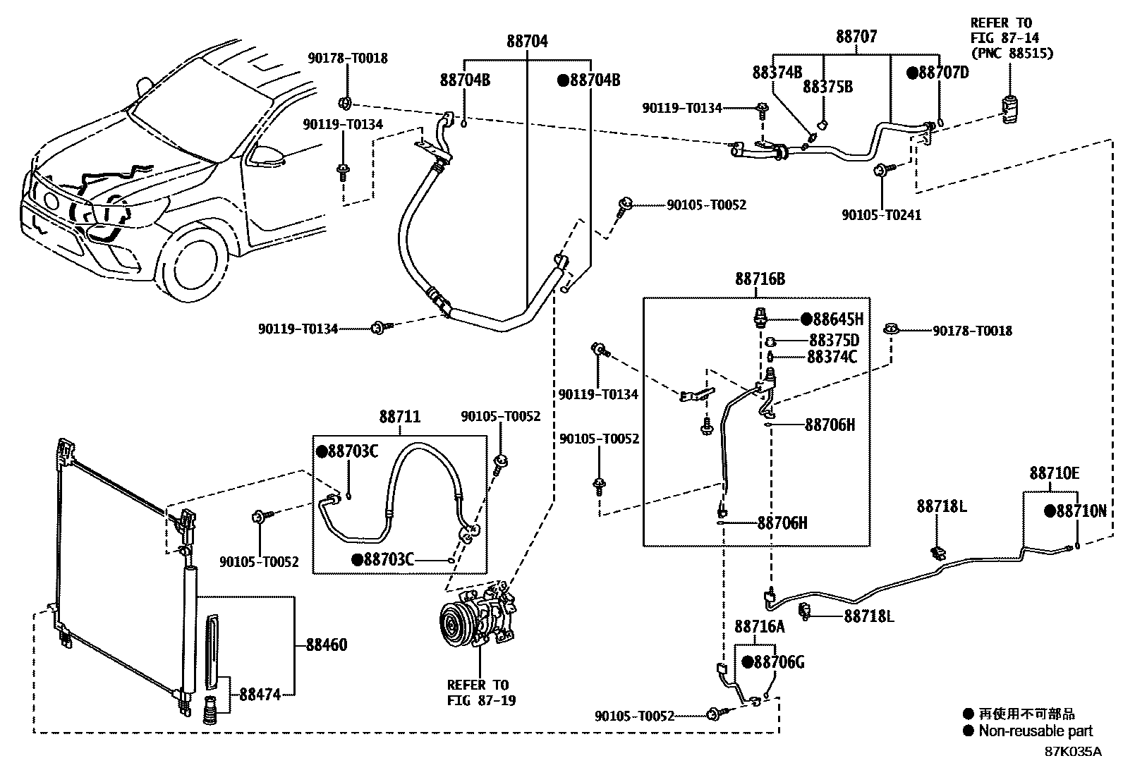 Toyota HILUX Heating & Air Conditioning - Cooler Piping EPC diagram — 87K035A