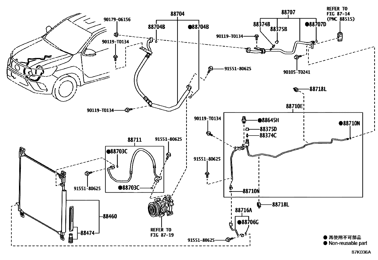 Toyota HILUX Heating & Air Conditioning - Cooler Piping EPC diagram — 87K036A