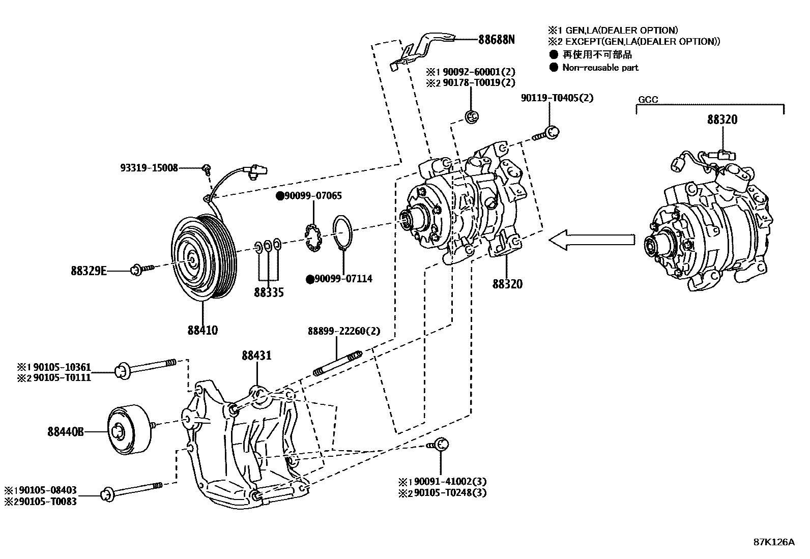 Toyota HILUX Heating & Air Conditioning - Compressor EPC diagram — 87K126A