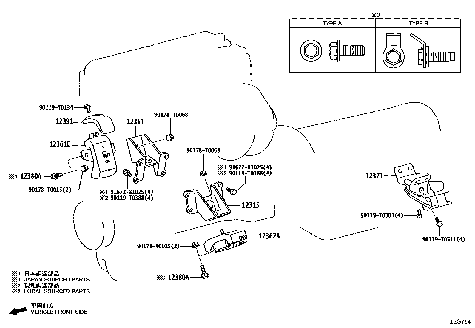 Toyota HILUX Engine Mounting EPC diagram — 11G714