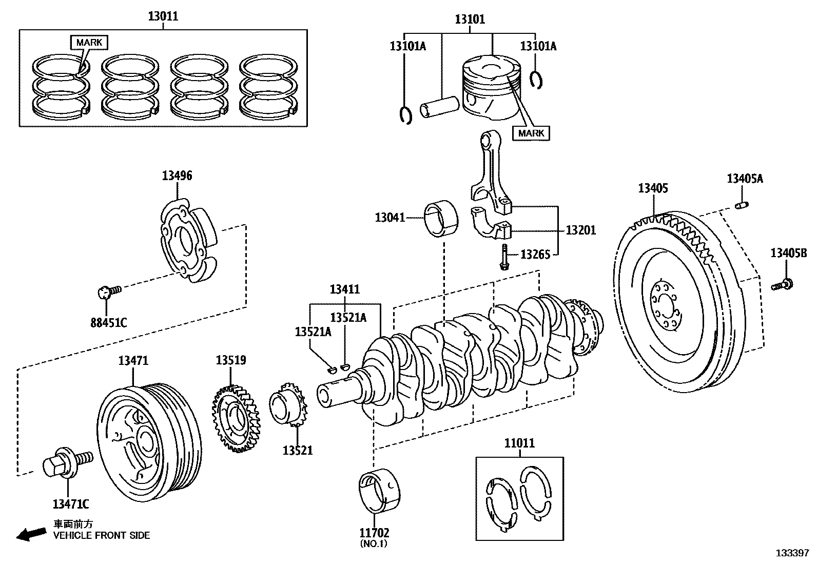 Toyota HILUX Crankshaft & Piston EPC diagram — 133397