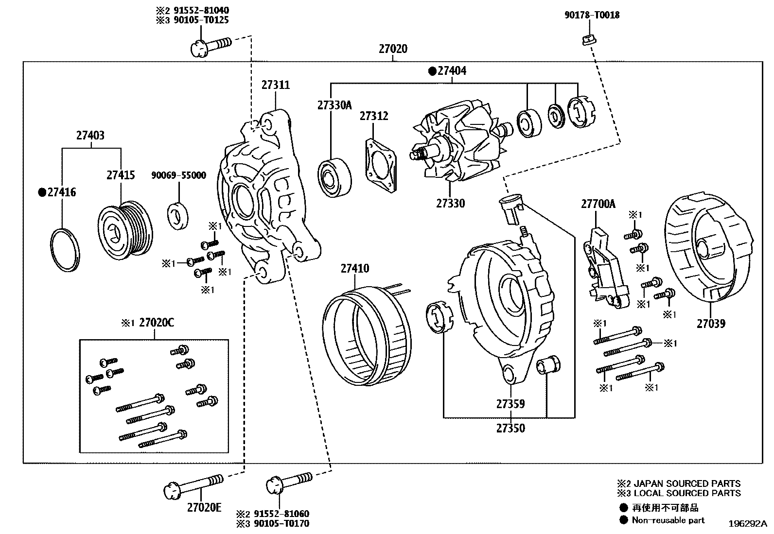 Toyota HILUX Alternator EPC diagram — 196292A