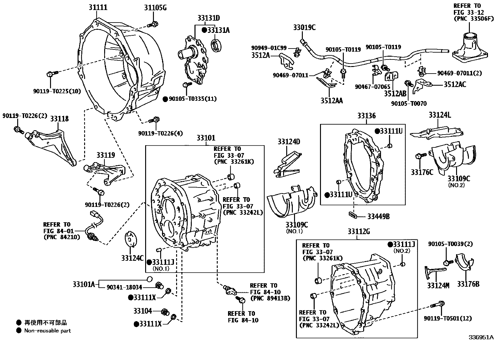Toyota HILUX 离合器壳和变速器壳(MTM) EPC diagram — 336951A