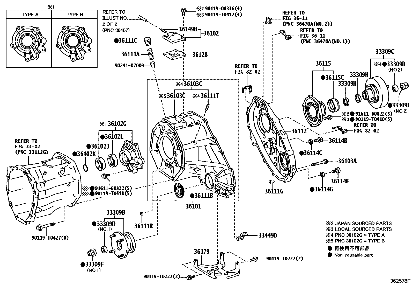 Toyota HILUX Transfer Case & Extension Housing EPC diagram — 362578F