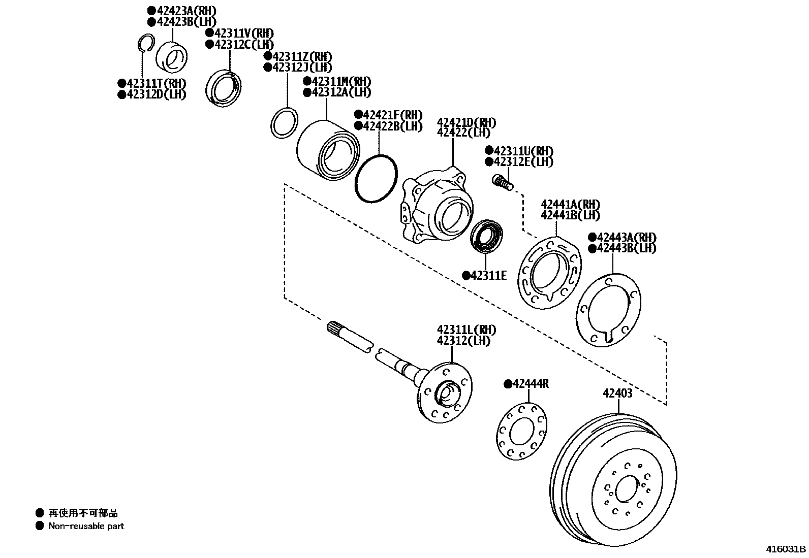 Toyota HILUX 后桥半轴和后桥轮毂 EPC diagram — 416031B