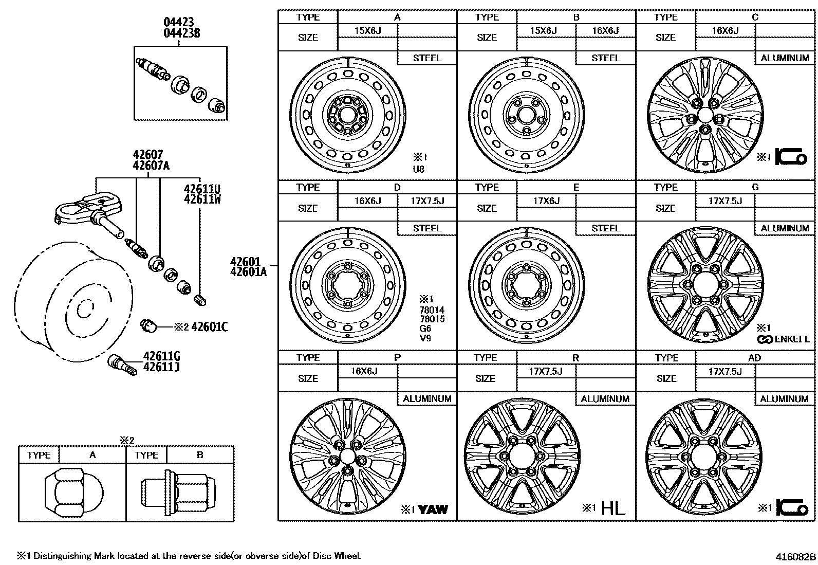 Toyota HILUX 车轮和车轮盖 EPC diagram — 416082B