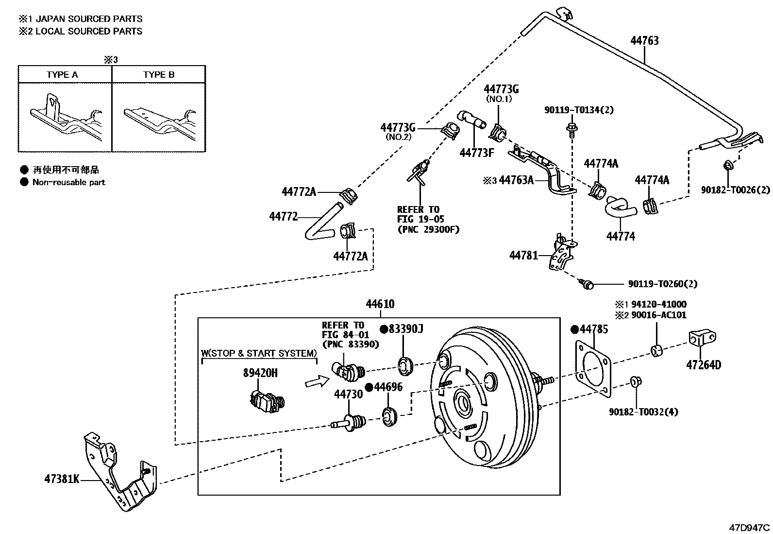 Toyota HILUX 制动助力器和真空管 EPC diagram — 47D947C
