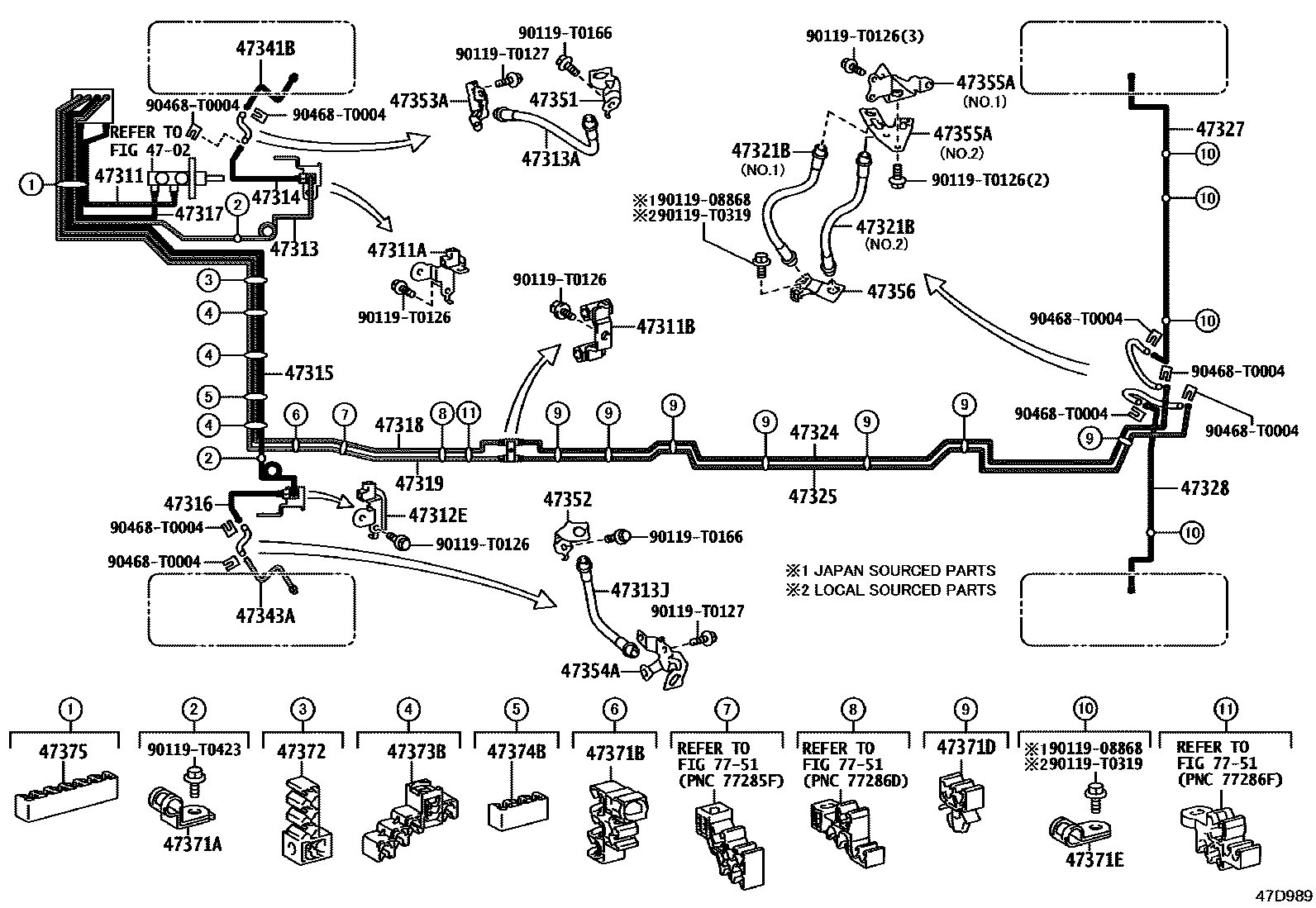 Toyota HILUX 制动配管和卡箍 EPC diagram — 47D989