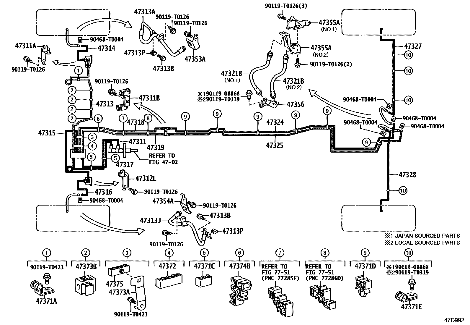 Toyota HILUX 制动配管和卡箍 EPC diagram — 47D992