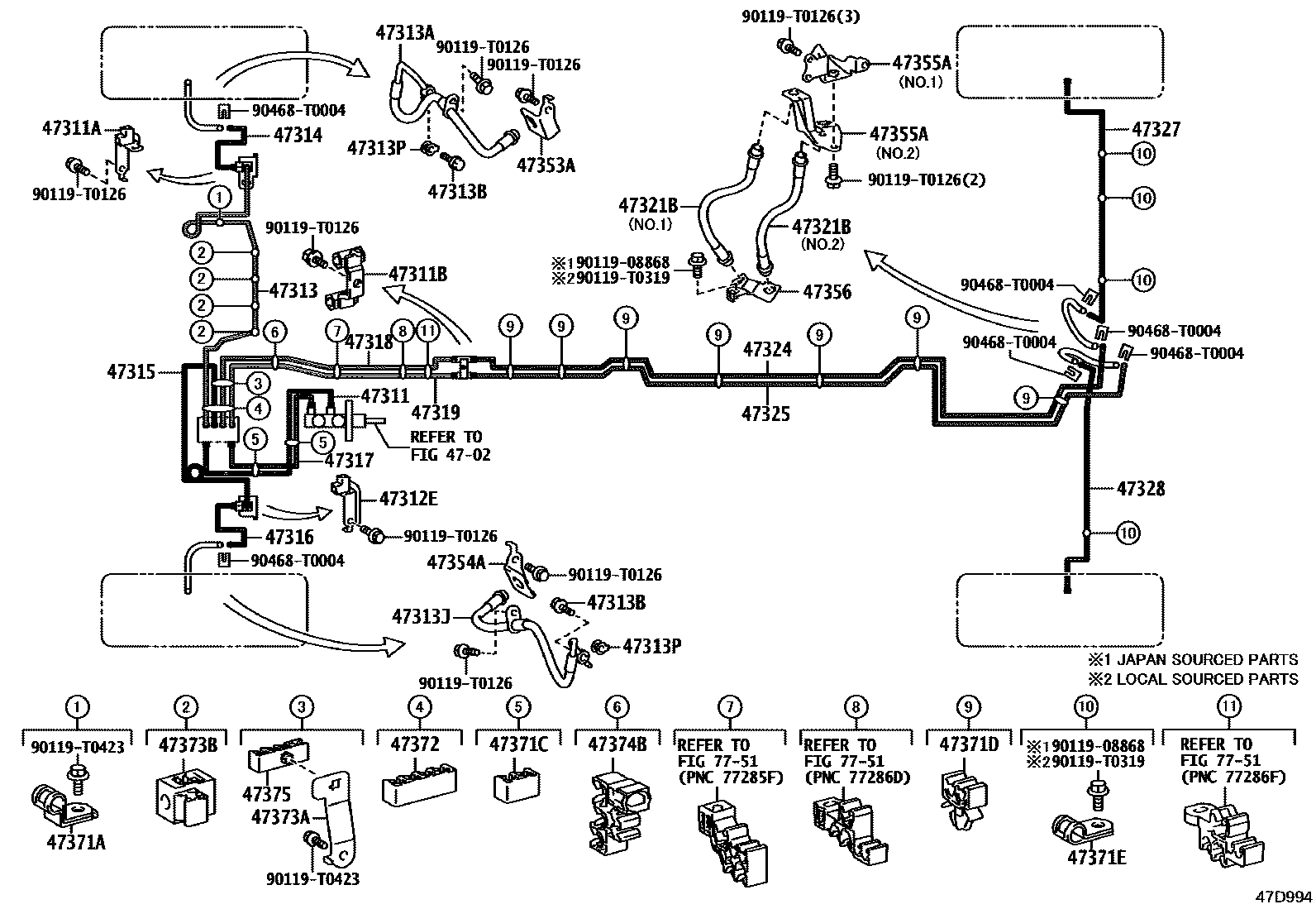 Toyota HILUX 制动配管和卡箍 EPC diagram — 47D994