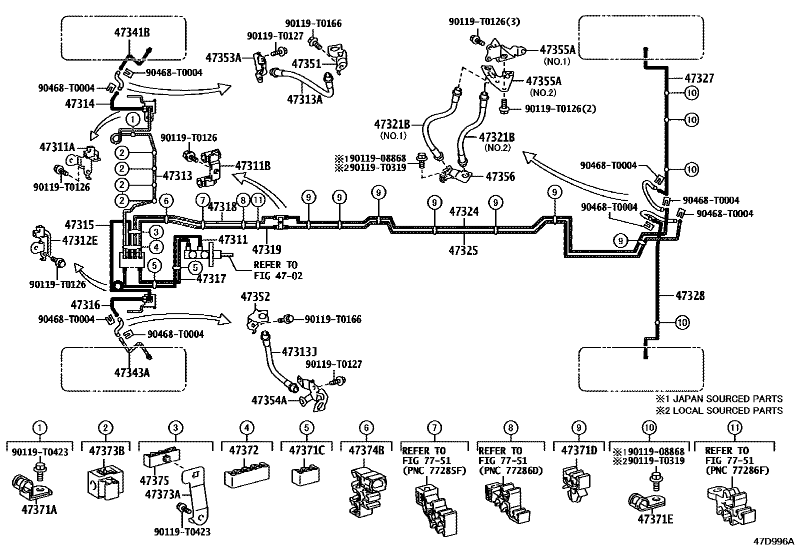 Toyota HILUX 制动配管和卡箍 EPC diagram — 47D996A