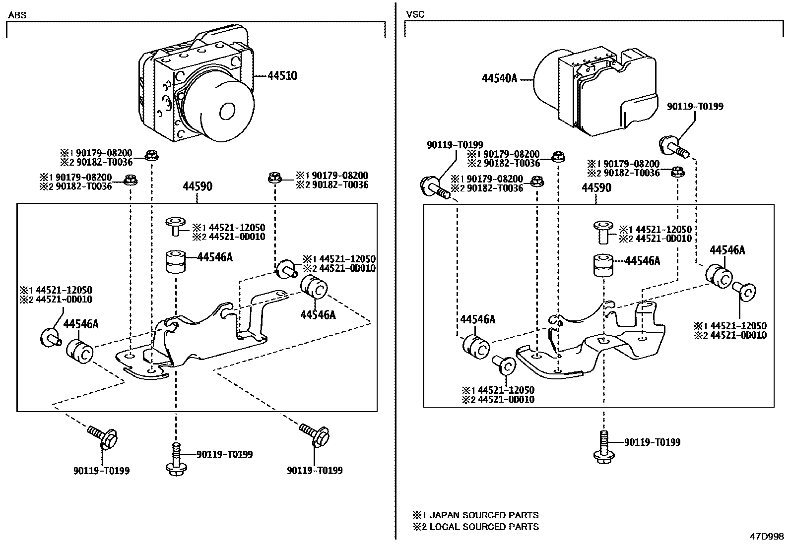 Toyota HILUX 制动配管和卡箍 EPC diagram — 47D998