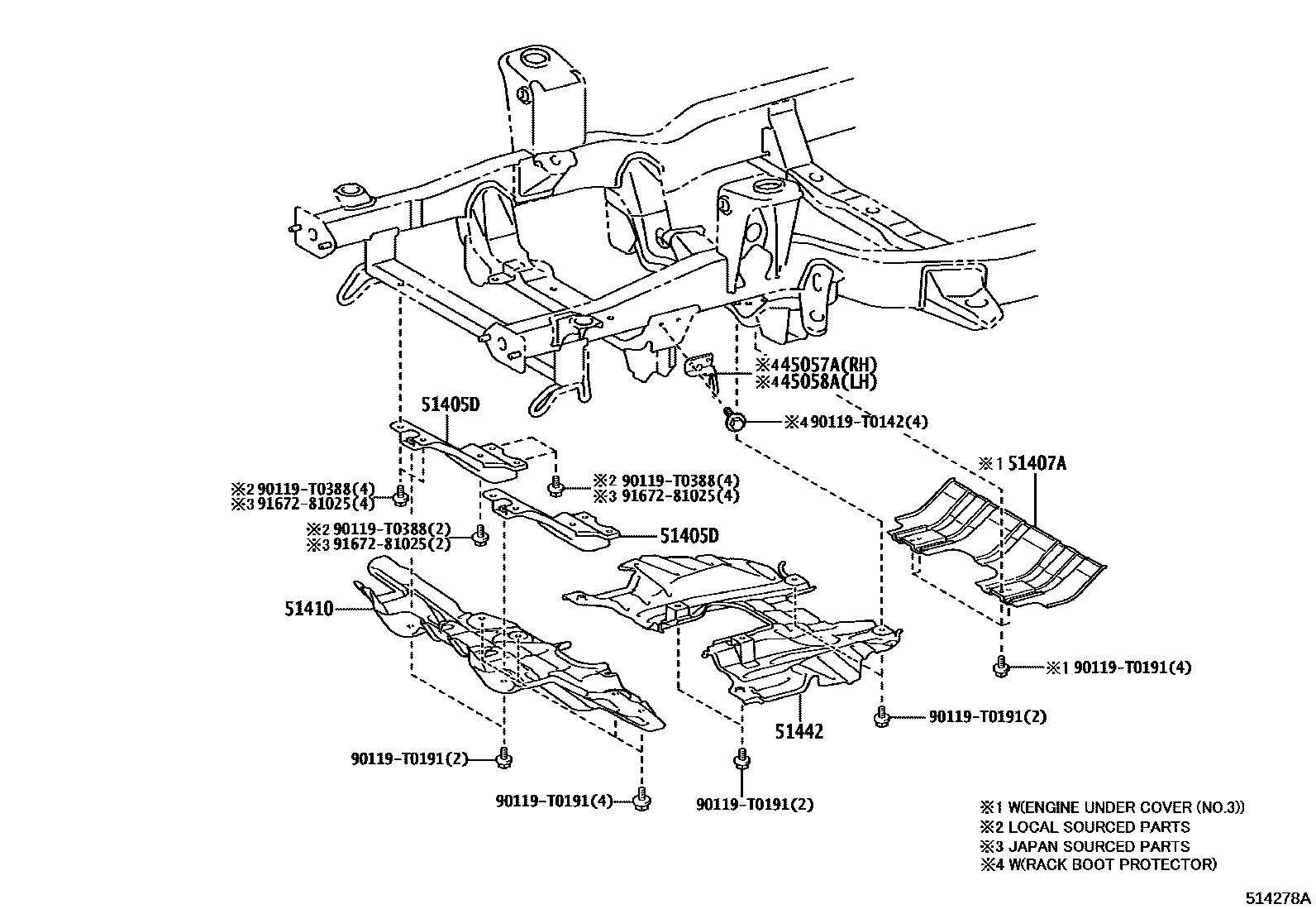 Toyota HILUX 悬架横梁和发动机底罩 EPC diagram — 514278A