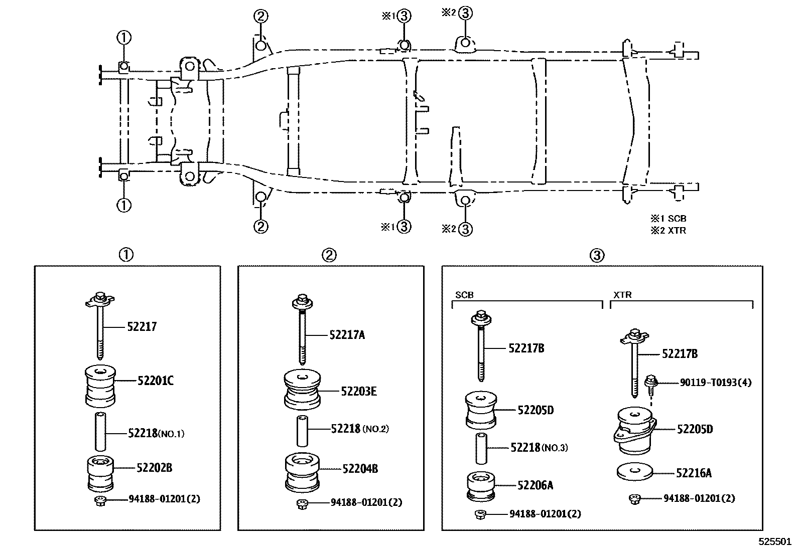 Toyota HILUX 驾驶室悬置和车身悬置 EPC diagram — 525501
