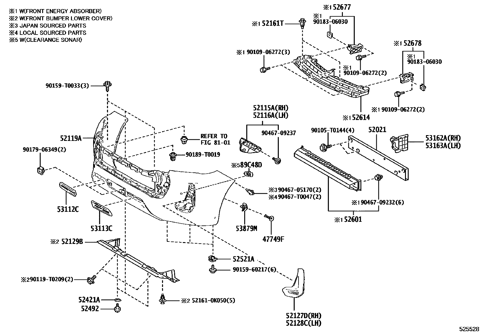 Toyota HILUX 前保险杠及附件 EPC diagram — 525528