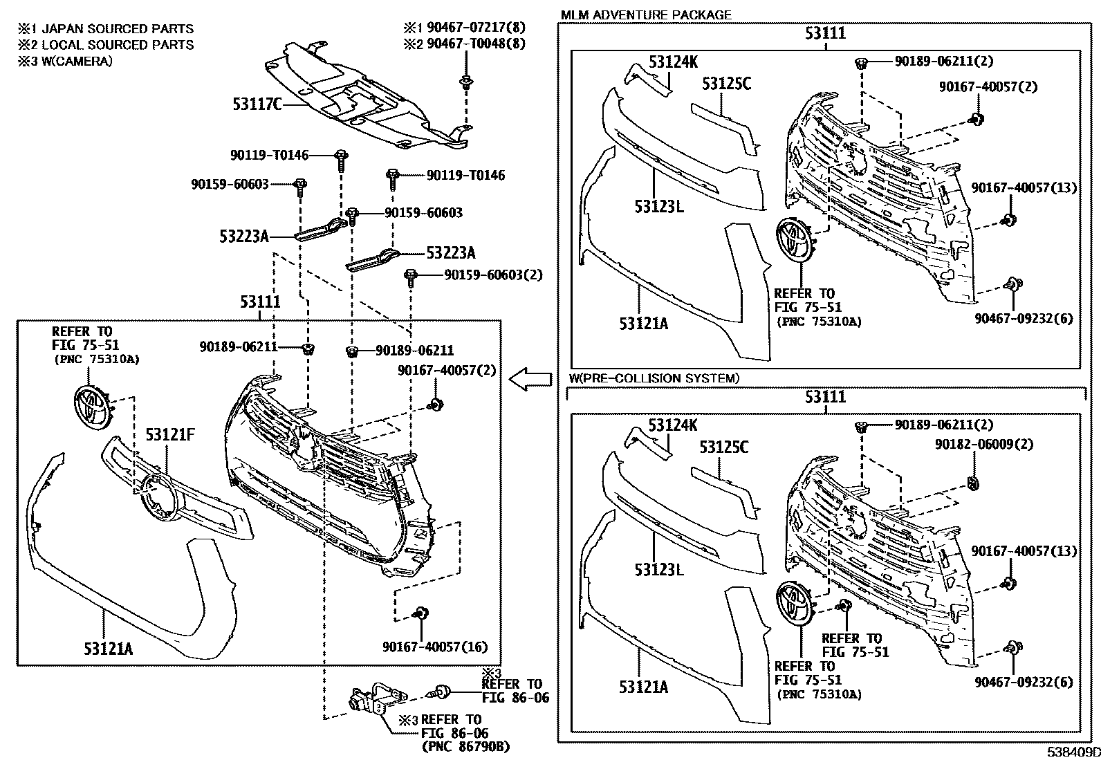 Toyota HILUX radiator grille EPC diagram — 538409D